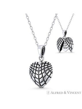 Matte-Finish Heart Charm Twist-Rope Border Oxidized .925 Sterling Silver Pendant